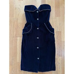 VINTAGE Victor Costa 80s Navy Velvet Crystal Strapless Cocktail Dress Sz 6